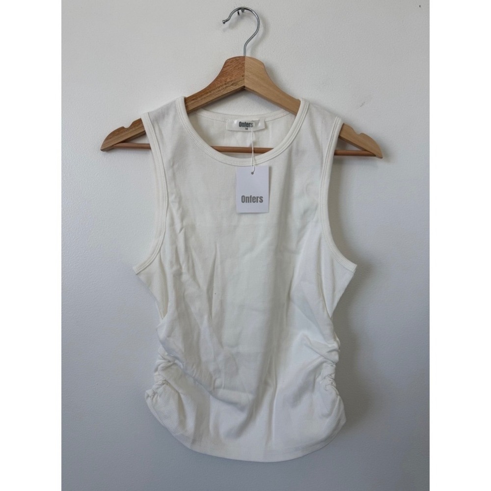Women's Onfer Ribbed High Neck Sleeveless Top – White – Size Small – NWT - Picture 2 of 3